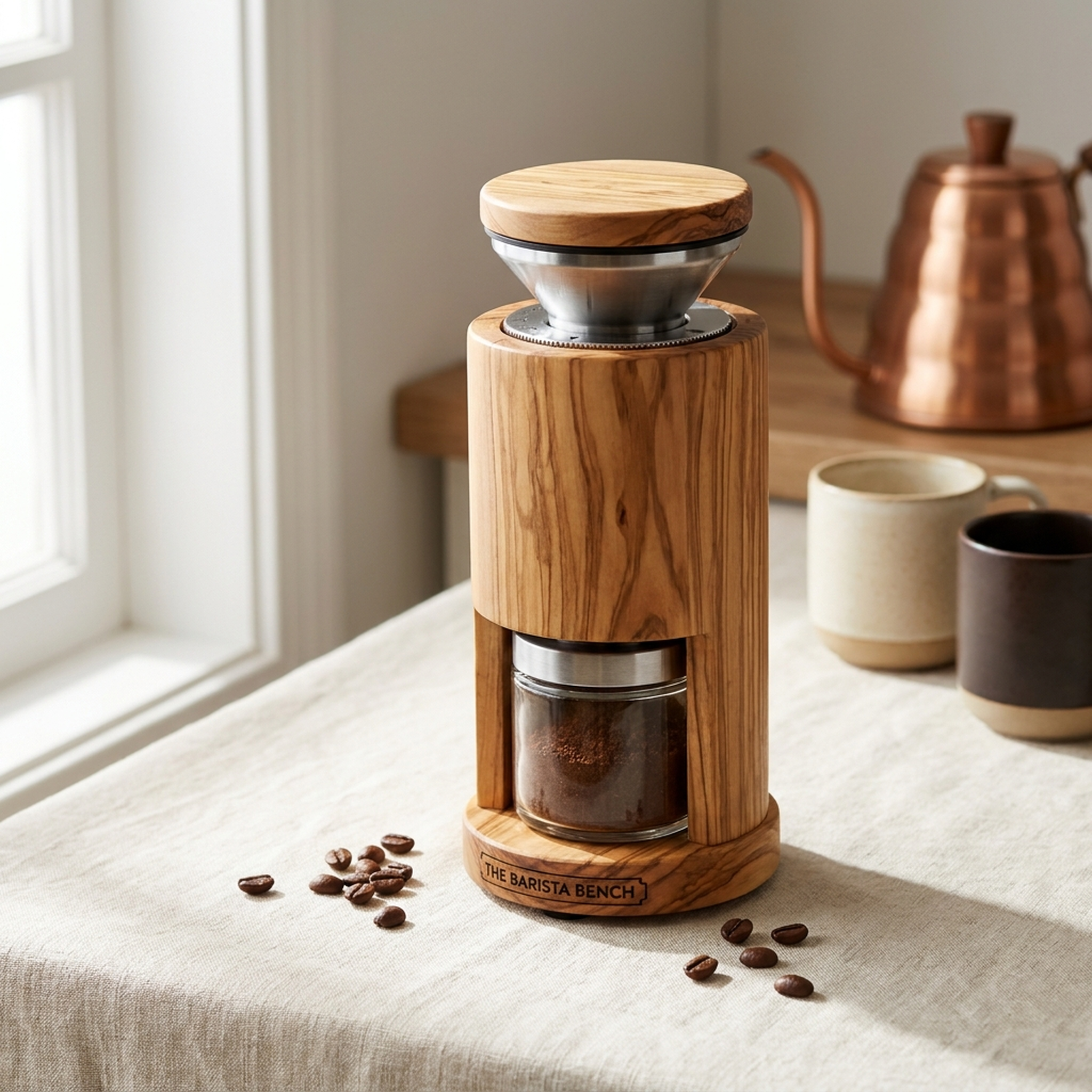 Bench Olive Wood Electric Burr Grinder