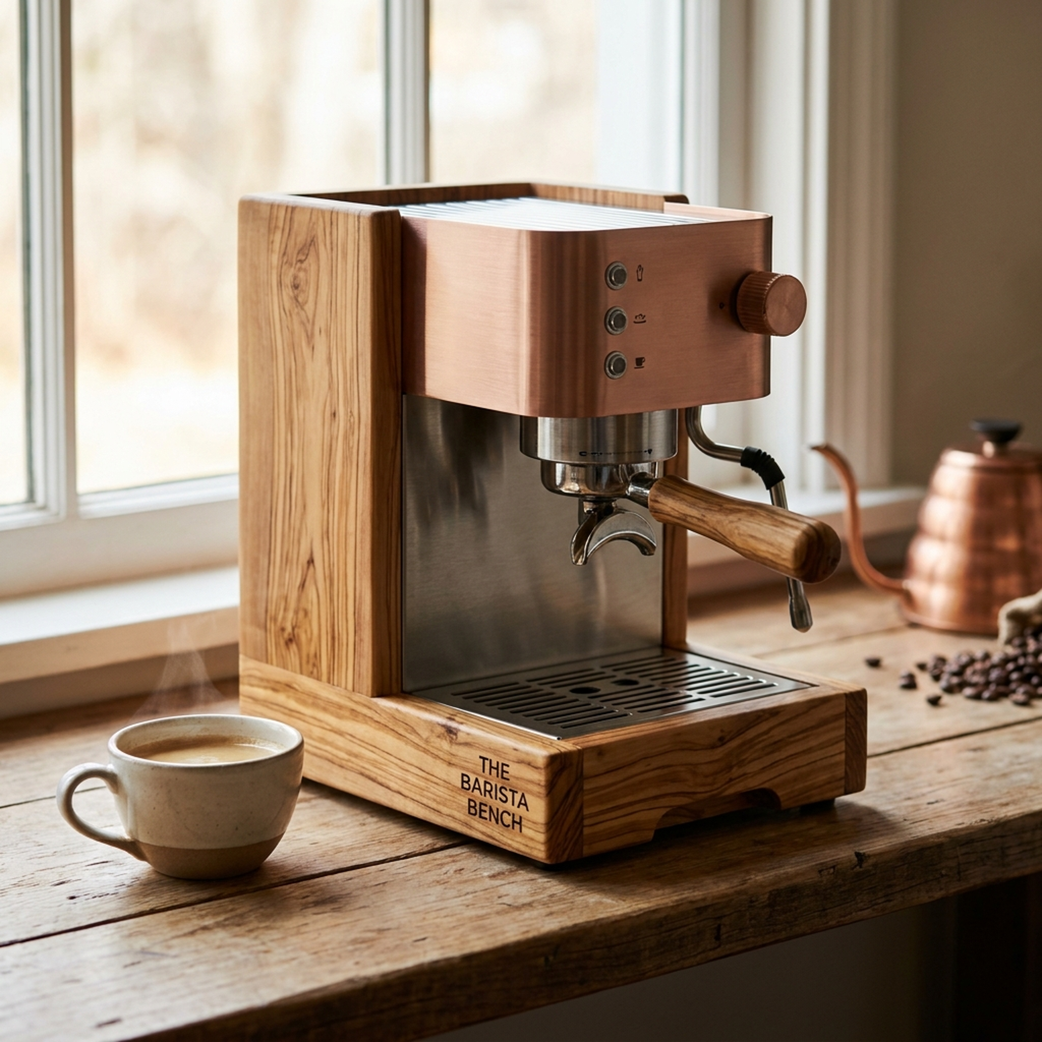 Heritage Olive Wood Compact Espresso Machine
